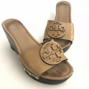 Tory Burch PATTI Leather Logo Wedge High Heel Shoe